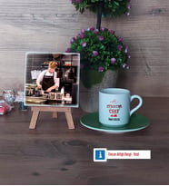 Aşçıya Hediye Fotoğraflı Dekoratif Taş, Ahşap Altlıklı Türk Kahvesi Fincanı Hediye (Model 9)