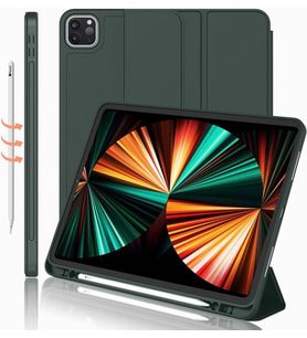 Apple iPad Pro 11 1. 2. 3. 4. Nesil Kılıf Kalem Bölmeli Smart Case 2018-2022 (Koyu Yeşil)