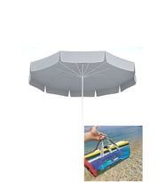 Zeycamping Plaj, Deniz, Bahçe, Balkon, Teras Şemsiyesi 200 cm kalın kumaş + TAŞIMA ÇANTASI +2x1.5 çantalı hasır (Gri)