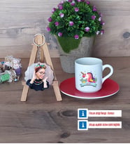 Unicorn Türk Kahvesi Fincanı Ahşap Altlıklı ve Fotoğraflı Ahşap Anahtarlık Hediye (Model 3)