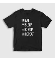 Presmono Unisex Çocuk Beyaz Eat Sleep Repeat K-Pop T-Shirt 273152tt (Siyah)