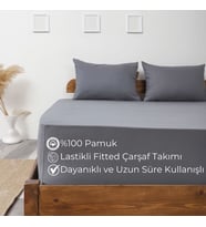 Lastikli Çarşaf Takımı Pamuklu Dokuma Kumaş Fitted Yastık Kılıflı (Antrasit)