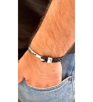 %100 Deri&Krom Kombin Erkek Bileklik NET 22cm (Türk El Üretimi) (Siyah)