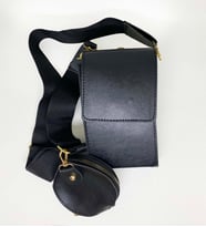 Çıkarılabilir Mini Bozuk Para Cüzdanlı Askılı Kadın Günlük Cüzdan Çanta (Siyah)