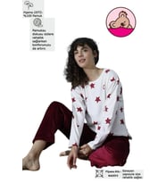 Kadın Bisiklet Yaka İnterlok Pamuklu Üst Kadife Alt Kışlık Pijama Eşofman Takımı (Bordo - Beyaz)