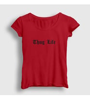Presmono Kadın Sarı Thug Life 2pac Tupac Shakur T-Shirt 369940tt (Kırmızı)