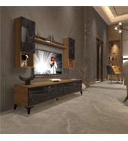 Decoraktiv Eko 5DA Mdf Std Gold Tv Ünitesi Tv Sehpası - Parlak Beyaz (Pera-Siyah Mermer)