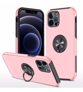 Uyumlu Model Apple iPhone 13 Pro Max Kılıf Yüzüklü Düz Renk Kapak (Pembe)
