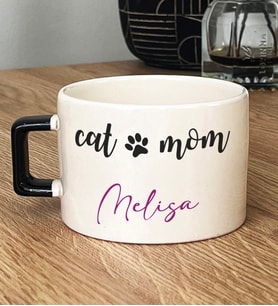 Kişiye Özel Cat Mom Hediye Lüks Fincan Kedi Annesi -2- (Siyah)