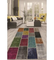 Dijital Kaymaz Taban Yıkanabilir Modern Renkli Salon Halısı Mutfak Halısı Yolluk ND-HT-1245 (Mavi)