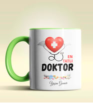 Kişiye Özel En Tatlı Doktor Tasarımlı Turuncu Kupa Bardak (Yeşil)