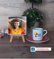 Mühendisler Günü Hediyesi Fotoğraflı Dekoratif Taş, Ahşap Altlıklı Türk Kahvesi Fincanı Hediye (Model 6)