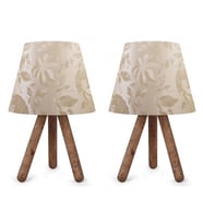 North Home Ahşap Ayaklı Abajur Pvc Başlık 2 ' li Fırsat Ürünü (Sarı)