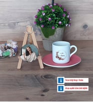 Doğum Günü Hediyesi İsme Özel Türk Kahvesi Fincanı Ahşap Altlıklı ve Fotoğraflı Ahşap Anahtarlık Hediye (Model 6)