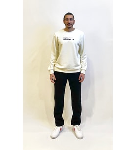 Erkek Bisiklet Yaka Rahat Kalıp 3 iplik Kalın Brooklyn Baskılı Sweatshirt SPR24sw29 (Ekru)