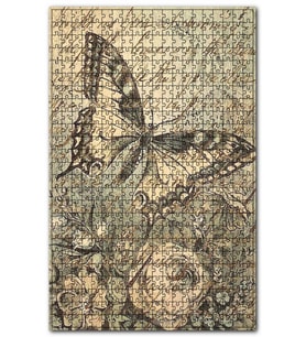 Cakapuzzle Eski Kart Postalda Kelebek Çiçek Görseli Puzzle Yapboz MDF (Ahşap) (1000 Parça)
