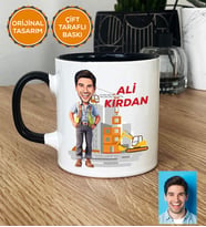 Kişiye Özel Karikatürlü İnşaat Mühendisi Hediye Kupa Bardak Erkek İnşaat Mühendisine Mühendisler Günü Hediyesi (Siyah)