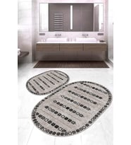 Dijital Baskılı Kaymaz Taban Yıkanabilir Oval 2'li Klozet Takımı Banyo Paspası NOKZ-SD-1011 (Çok Renkli)