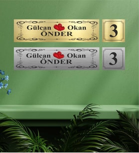 Kişiye Özel Kapı İsimliği Kalpli Model 15 Gold Ve Gümüş Seçenekli (Gold)