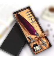 Tüy Divit Antik Kaligrafi Kalem Mürekkep Seti ve 5 Farklı Uç 27 cm  (Bordo)