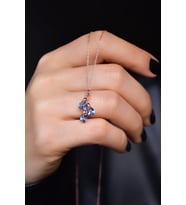 Papatya Silver 925 Ayar Gümüş Rose Kaplama Doğum Taşlı Kübik Drop Kolye (Koyu Mavi)