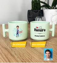 Kişiye Özel Karikatürlü Hemşire Hediye Pastel T Kupa Erkek Hemşireye Tıp Bayramı Hediyesi (Yeşil)