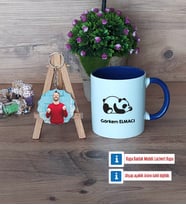 Uykucu Panda Kupa Bardak Beyaz ve Fotoğraflı Ahşap Anahtarlık Hediye (Model 3)