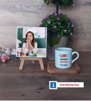 İspanyolca Öğretmeni Fotoğraflı Dekoratif Taş, Ahşap Altlıklı Türk Kahvesi Fincanı HediyeÖğretmenler Günü Hediyesi (Model 1)