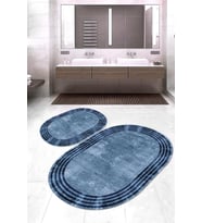 Dijital Baskılı Kaymaz Taban Yıkanabilir Oval 2'li Klozet Takımı Banyo Paspası NOKZ-HT-487 (Mavi)