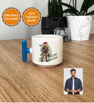 Kişiye Özel Karikatürlü Asker T Kupa Bardak Beyaz Askere Hediye Asker Sevgiliye Hediye (Mavi)