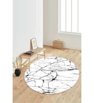 Dijital Baskılı Kaymaz Taban Yıkanabilir Yuvarlak Salon Halısı Koridor Halısı Paspas NDY-HT-419 (Beyaz)