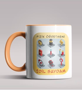Kişiye Özel Fizik Öğretmeni Tasarımlı Siyah Renk Kupa Bardak 4 (Turuncu)