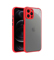 Uyumlu Model Apple iPhone 12 Pro Max Kılıf Kenar Renkli Sararmaz Şeffaf Kapak (Kırmızı)