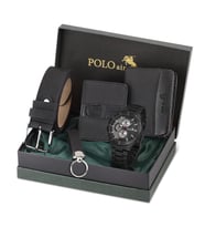 Polo Air Erkek Kol Saati Kemer Cüzdan Kartlık Anahtarlık Kombin Set PL-0789E (Siyah)