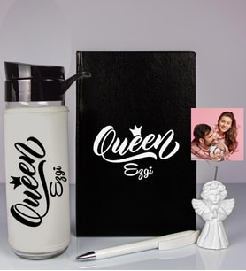 Kişiye Özel Defter Kalem Matara Ve Fotoğraflı Notluk Seti 93533 (Siyah)
