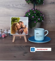 Sevgiliye Hediye Fotoğraflı Dekoratif Taş, Ahşap Altlıklı Türk Kahvesi Fincanı Hediye (Model 5)