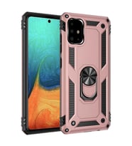 Samsung Galaxy A71 Uyumlu Kılıf Standlı Manyetik Yüzüklü Military Magnetic Ring Polycarbonate and TPU Case (Pudra)