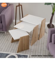 Modilayn 3 lu Zigon Sehpa Takımı Sunum Sehpa (Meşe)