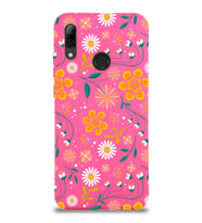 Huawei P Smart 2019 Uyumlu Lansman Kılıf Çiçek Tasarımlı İçi Kadife Kapak (Neon Pembe)