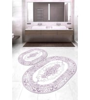 Dijital Baskılı Kaymaz Taban Yıkanabilir Oval 2'li Klozet Takımı Banyo Paspası NOKZ-HK-74 (Pembe)