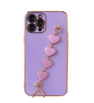 Ally iPhone 11 Pro Max 6.5inç Kılıf Kalp Bileklik Tutuculu Lüx Silikon Askılı Kılıf (Mor)