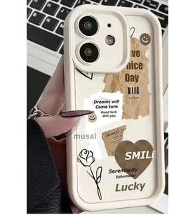 iPhone 12 Kılıf Kamera Korumalı Baskılı Arka Yüzey Klas Kapak (Beyaz)