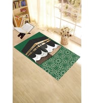EVDEYA Baskılı Yıkanabilir Kabe Motifli Hediyelik Namaz Halısı Seccade 70x130cm, SECCADE-47-KAHVERENGİ, (Yeşil)