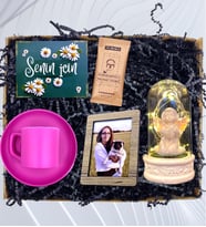 Kişiye Özel Fotoğraflı Set / Renkli Türk Kahvesi Fincanı ve Işıklı Melekli Fanus HA2 (Pembe)