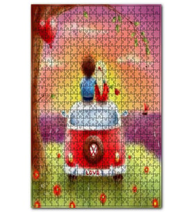 Cakapuzzle Aşk Minibüsü Çift Günbatımı Puzzle Yapboz MDF (Ahşap) (1000 Parça)