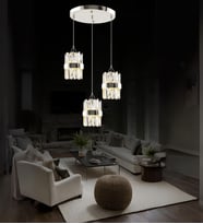 Roxy 3'lü Taşlı Sarkıt Led Avize  Kristal Taş Salon  Yatak Odası Avize Aydınlatma (Krom)