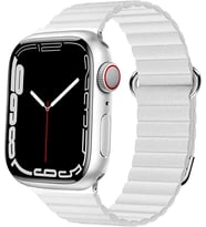 Uyumlu Model Apple Watch 38mm Kordon Mıknatıslı Magnetik Deri Kordon (Beyaz)