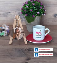 Müzik Öğretmeni Türk Kahvesi Fincanı Ahşap Altlıklı ve Fotoğraflı Ahşap Anahtarlık Hediye (Model 3)