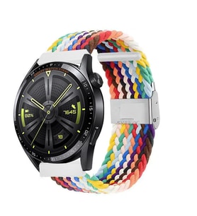 Sneezy Huawei Watch Gt4 46mm İle Uyumlu 22mm Metal Klips Solo Fiberlink Örgü Kordon (Rainbow)