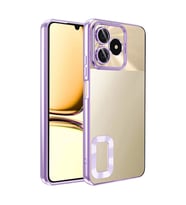 Realme Note 50 Kılıf Logo Yeri Açık Kamera Lens Önü Korumalı Renkli Kenarlı Şeffaf Silikon (Lila)